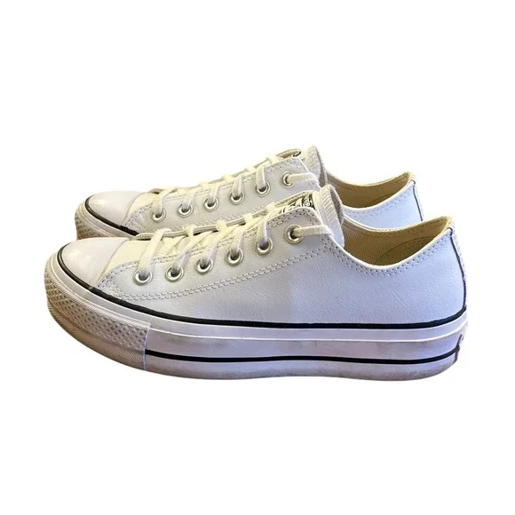 CONVERSE Chuck Taylor All Star Lift Platform White Leather Low Sneakers 7.5 - Picture 8 of 10